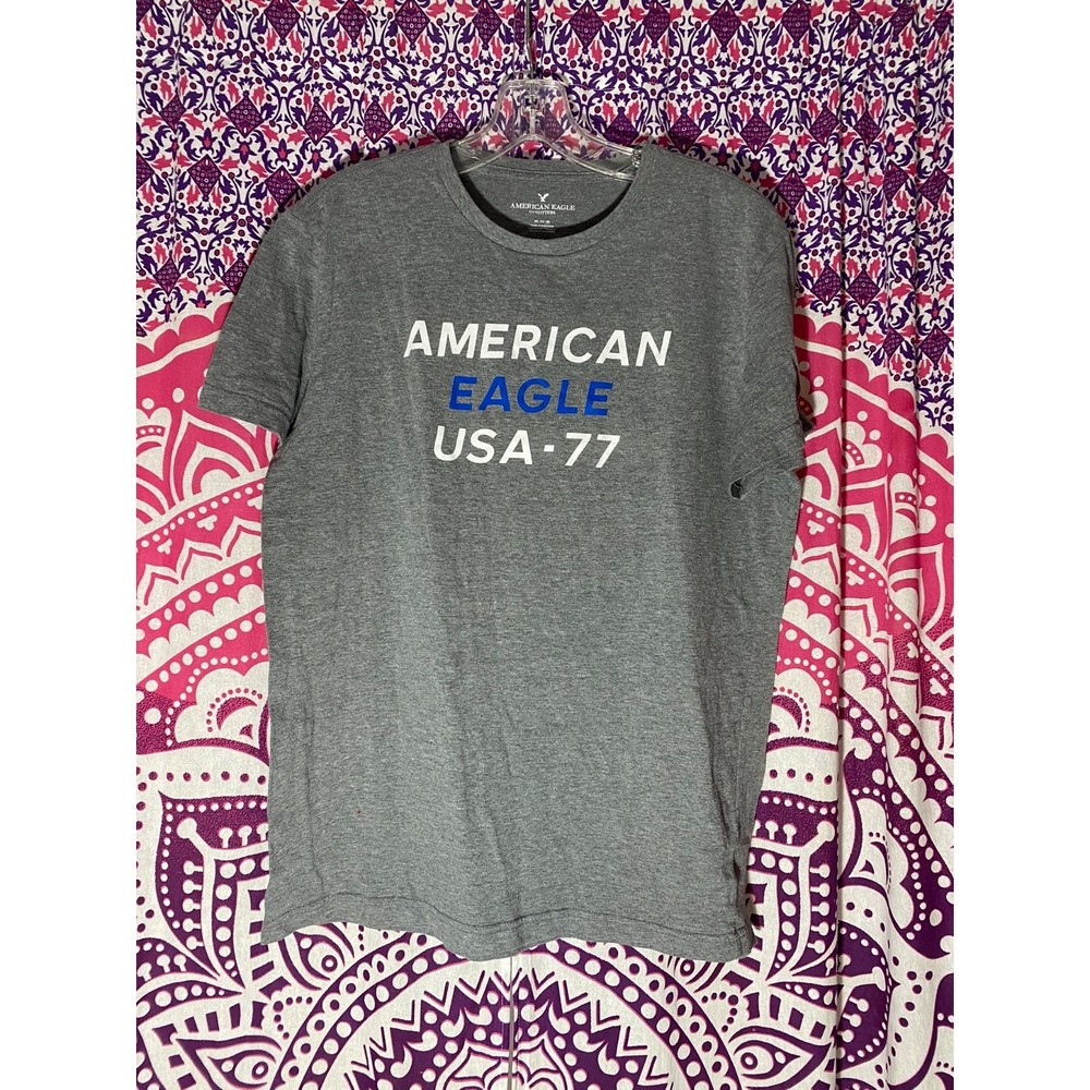 American Eagle USA Shirt Gray White Blue Size Large
